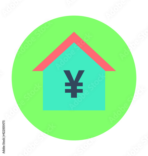 Building with Yen Sign Colored Vector Icon