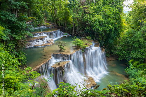 Landscape Huai Mae Kamin waterfall Srinakarin at Kanchanaburi, Thailand.