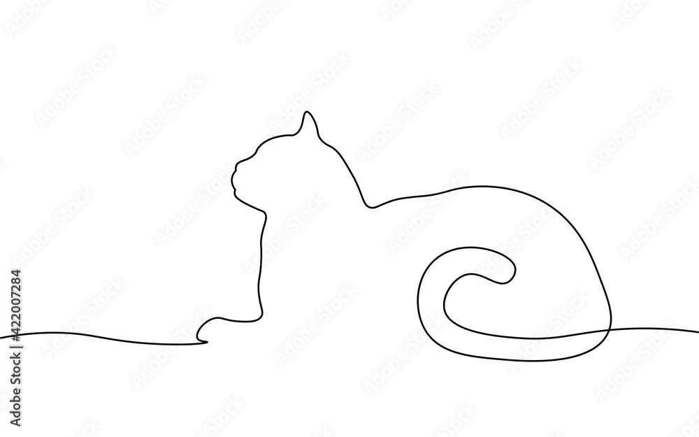One line cat element. Black and white monochrome continuous single line art. Animal domestic pet clinic illustration sketch outline drawing One line cat element. Black and white monochrome continuous single line art. Animal domestic pet clinic illustration sketch outline drawing