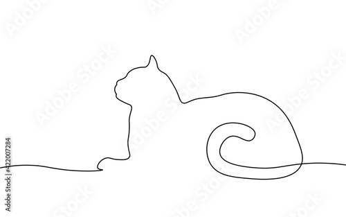 One line cat element. Black and white monochrome continuous single line art. Animal domestic pet clinic illustration sketch outline drawing
