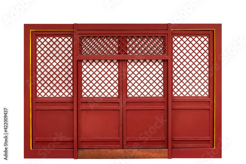 Chinese traditional style wooden door on white background photo