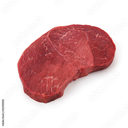 Close-up view of fresh raw Tip Steak Round cut in isolated white background
