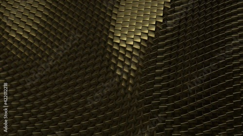 Abstract background, moving in waves, in metallic shades, made of small particles.