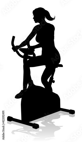 Gym Woman Silhouette Stationary Exercise Spin Bike