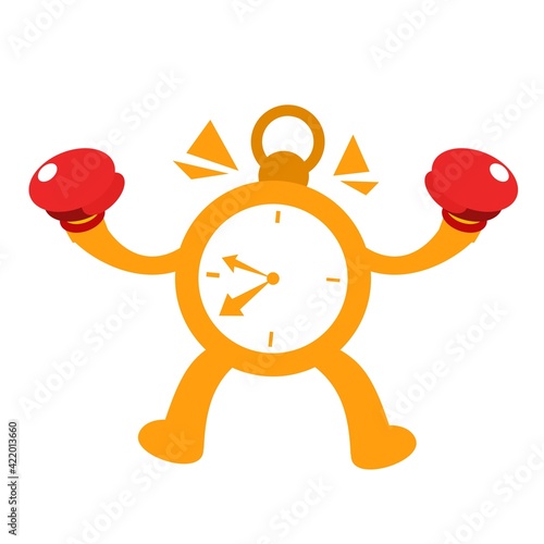 vector illustration clock time fighter power flat design cartoon style