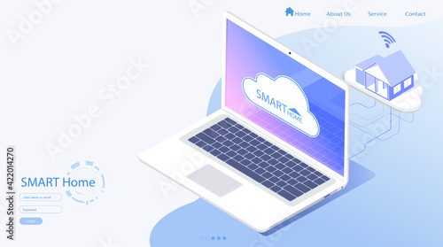 Smart home controlled smartphone. Neumorph theme technology of home automation system. Small house standing on screen mobile phone and wireless connections in meomorphism style. iot