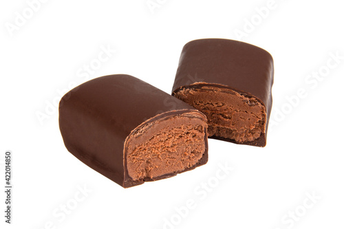 Chocolate glazed curd bar isolated on the white background