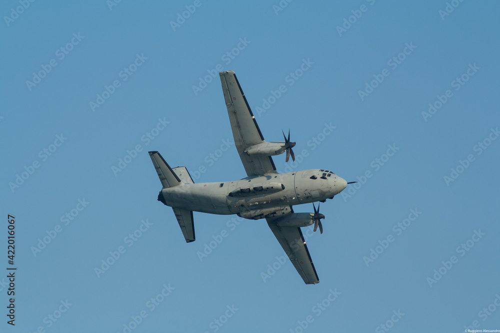 Cargo airplane C27J Sparan flying at an airshow Cargo airplane C27J Sparan flying at an airshow