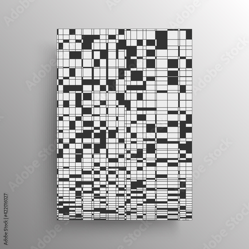 Minimalist abstract black and white geometry design for cover and poster or wall decoration, vector. Rectangular shape pattern for interior design. Big data analysis concept.