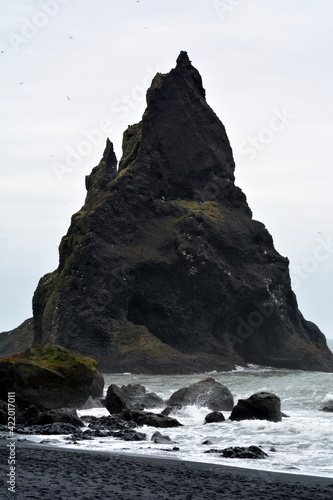 Troll's fingers - a black rock on the Atlantic coast of Iceland