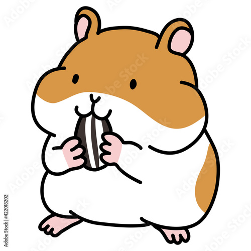 ハムスターがひまわりのタネを食べているイラスト