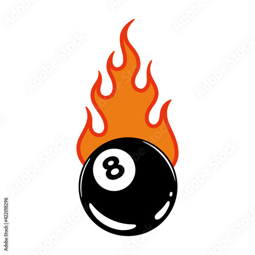 FLAMING BILLIARD 8 BALL COLOR WHITE BACKGROUND