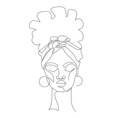 Fototapete Eine Linie Schwarze Frau Afro Profil Linienzeichnung  © Tanya Syrytsyna