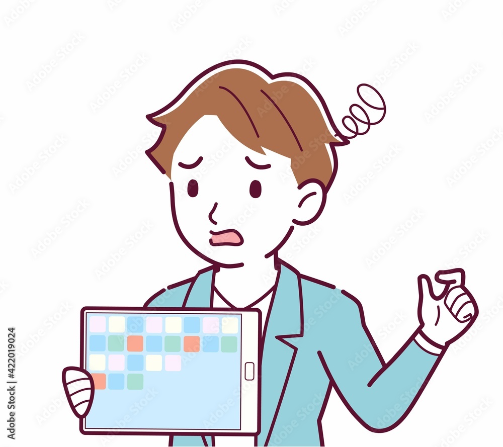 タブレットで説明する人