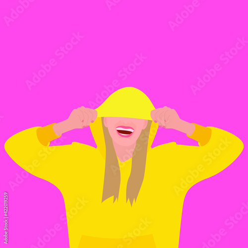 Girl in a yellow hoodie.  The girl in the hood.