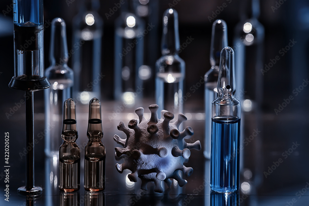Fototapeta premium syringe and ampoule, coronavirus vaccine, concept medicine vaccination protection covid 19