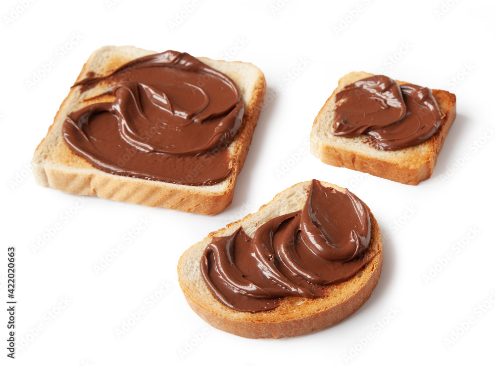 various toasted bread slices with chocolate cream various toasted bread slices with chocolate cream