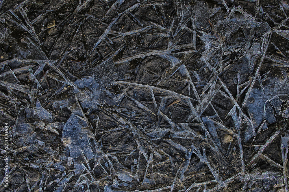 cracked ice texture, abstract seasonal winter cold background, natural ice, broken ice on a lake