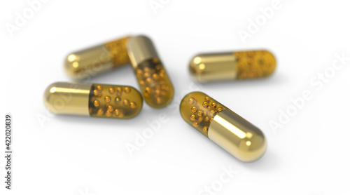 Schilderij op canvas 3d golden capsules. Stock image.
