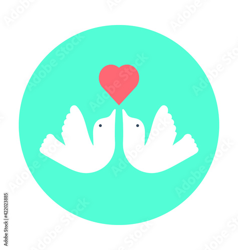 Love Between Two Doves Colored Vector Icon