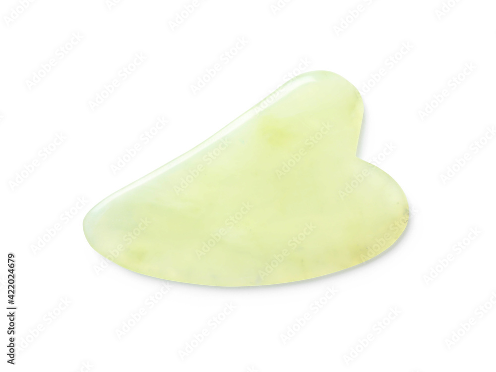 Jade gua sha tool on white background, top view Jade gua sha tool on white background, top view