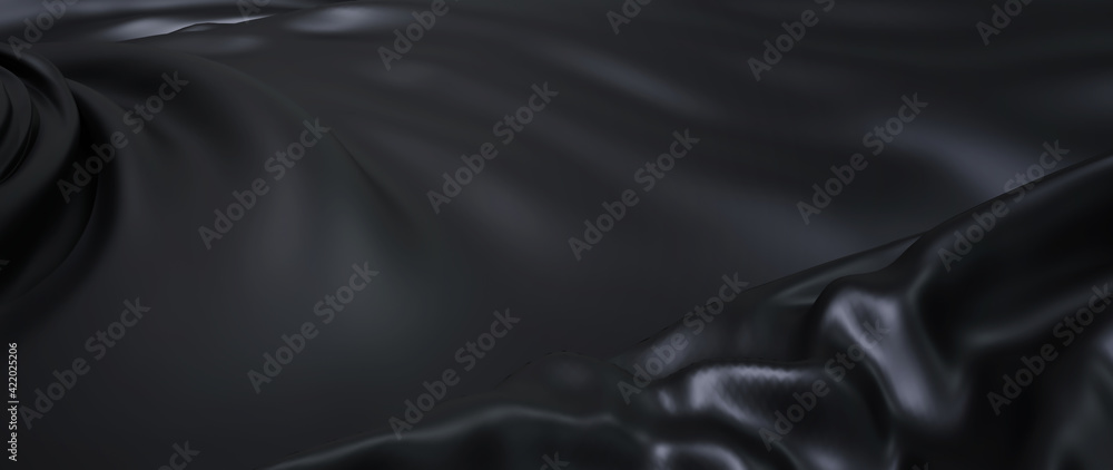 3d render of dark and black cloth. iridescent holographic foil. abstract art fashion background.