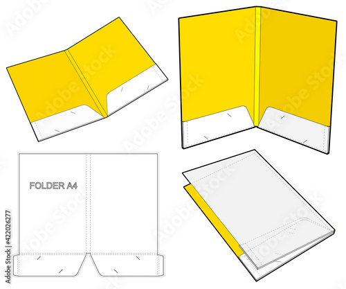 Folder with gusset 14 millimeter and Die-cut Pattern. The .eps file is full scale and fully functional. Prepared for real cardboard production.