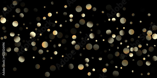 Gold Confetti Shower on Black. Golden Circles,