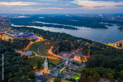 Beautiful summer top view of Kiev. Beautiful panorama of Kiev in the evening.