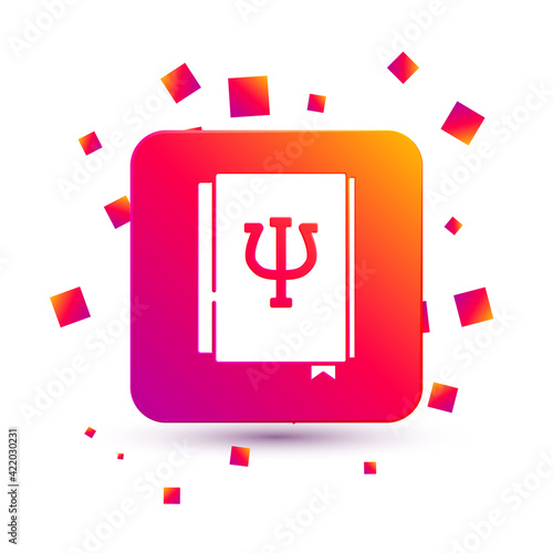 White Psychology book icon isolated on white background. Psi symbol. Mental health concept, psychoanalysis analysis and psychotherapy. Square color button. Vector