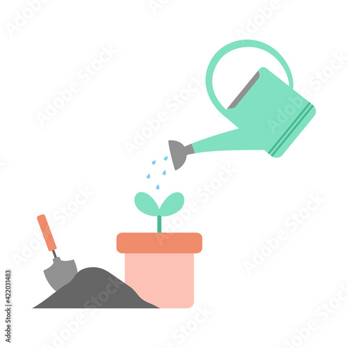 gardening concept watering plant, flat design, vector illustration
