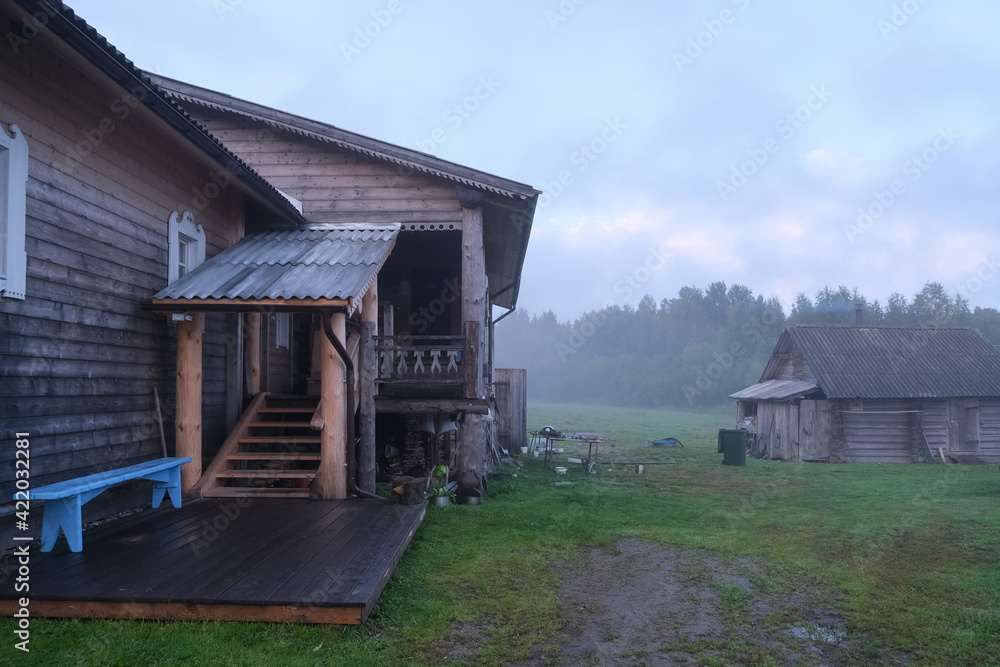 Beautiful Russian village of Kinerma in Karelia. The oldest and most beautiful village in Russia. Unique monument of wooden architecture
