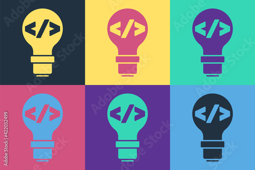 Pop art Web design and front end development icon isolated on color background. Vector