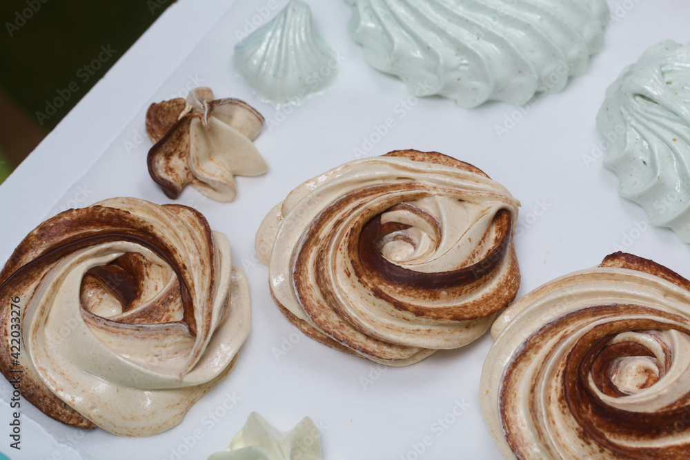 Homemade desserts. Coffee marshmallow decorated with chocolate. Homemade desserts. Coffee marshmallow decorated with chocolate.
