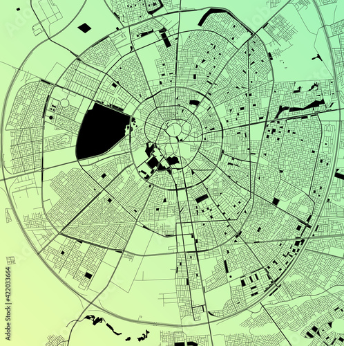 Irbil, Arbil, Iraq - Urban vector city map with parks, rail and roads, highways, minimalist town plan design poster, city center, downtown, transit network, street blueprint