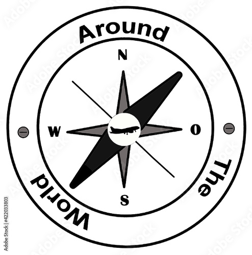 Logo with compass and airplane and text: "Around The World"