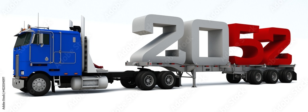 3D illustration of truck transportation with the number 2052
