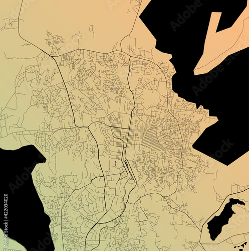 Jos, Plateau, Nigeria - Urban vector city map with parks, rail and roads, highways, minimalist town plan design poster, city center, downtown, transit network, street blueprint