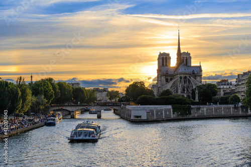 Notre Dame de Paris Cathedral and Seine River in paris, france