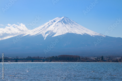 Mt Fuji with beautiful lake in Yamanashi, Japan
