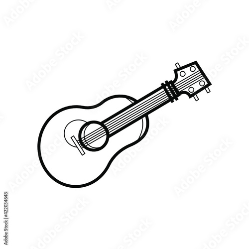 Linear vector image acoustic guitar for camping travel travel sketch printable black and white picture