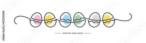 Easter egg hunt Happy Easter handwritten line design colorful eggs white greeting card banner sticker label pattern