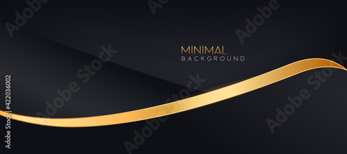 Abstract black and gold background with wave lines. Vector