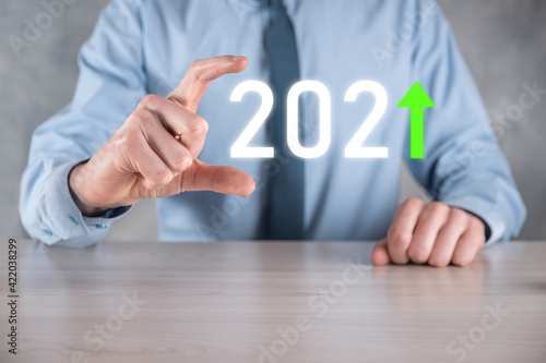 Wallpaper Mural Plan business positive growth in year 2021 concept. Businessman plan and increase of positive indicators in his business, Growing up business concepts. Torontodigital.ca