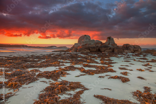 Beautiful ,autumn, sunset over Picnic Rocks. Mount William National Park. Part of the Bay of Fires Conservation Area. North Eastern Tasmania, Australia. © Bruce