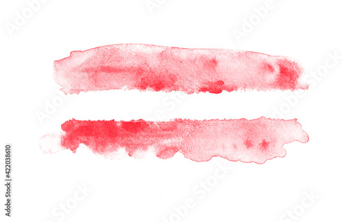  Hand-painted brush stroked abstract red watercolor on white paper background, for design, wallpaper, banners, text..