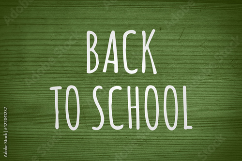  Green vintage wooden board with text Back to school.