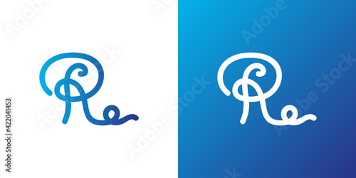 Letter R Logo with Hand Drawn Style and Linear Concept in Blue Gradient