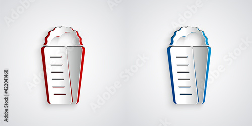 Paper cut Gyros Pita Greek fast food traditional cuisine icon isolated on grey background. Gyro with greek salad in tzatziki sauce wrapped sandwich. Paper art style. Vector