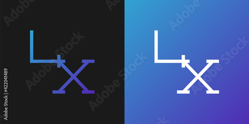 Abstract Initial Letter L and X Logo with Linear Style in Blue Gradient. LX Logo Design Template